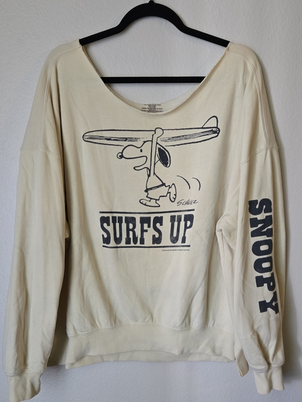 Snoopy Peanuts Surf’s Up Oversized Fleece Sweatshirt Cream XL Est